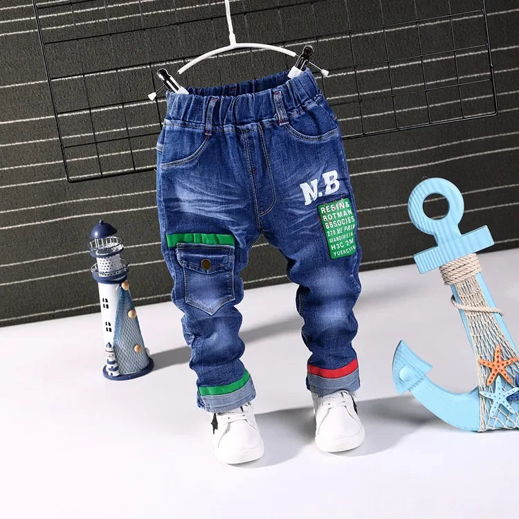 Spring Fashion Boys Jeans Baby Casual Color Buckle Pants Kids Elasticity Jean