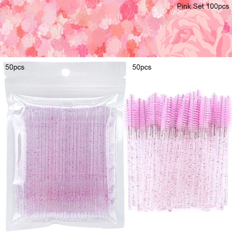 Eyelash Brushes 100pcs Eyebrow Tools Crystal Microbrush for Eyelashes Mascara