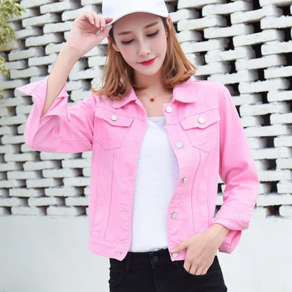 Jeans Jacket and Coats for Women Autumn Candy Color Casual Short Denim Jacket