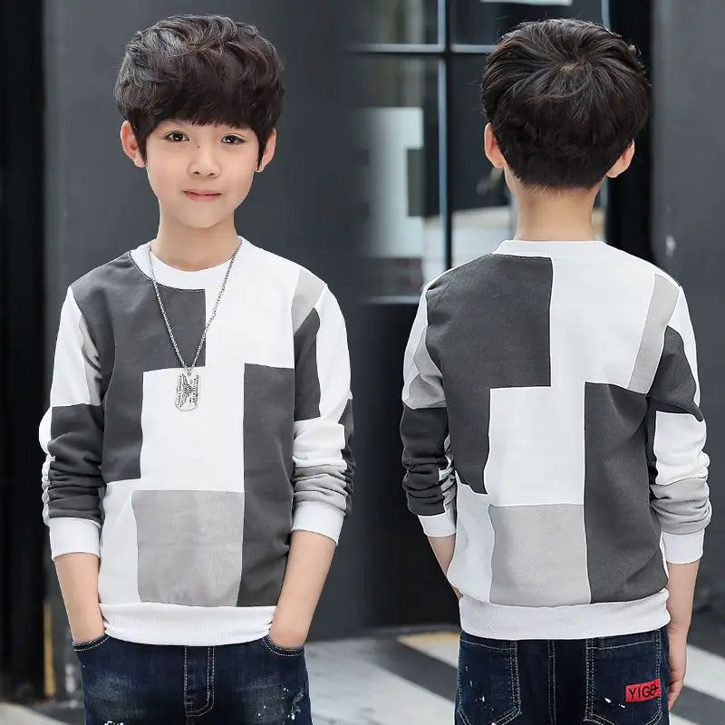 New Autumn T Shirt for Boy Children Clothing Plaid Casual Teenager Long