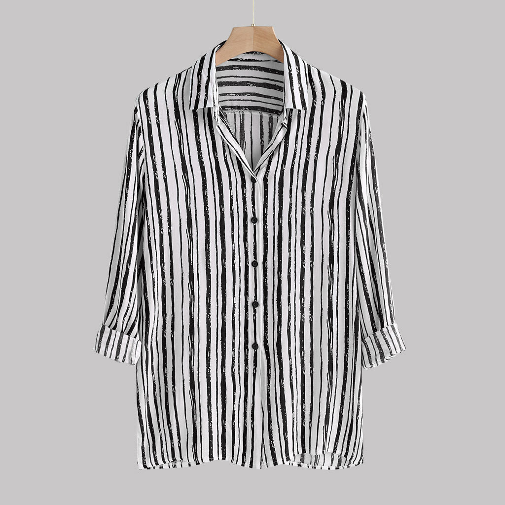 XLL 1105 New Spring Summer  Series Button Up Shirt Mens Striped Printed shirts