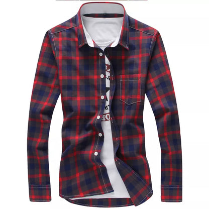 5XL Plaid Shirts Men Checkered Shirt Brand Button Down Long Sleeve