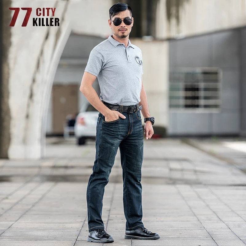 77City Killer Military Denim Pants Men Tactical Cargo Elasticity Joggers Male