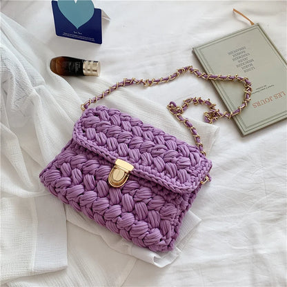 Bags for Women Hand Woven Bag Strip Thread Hook Knitted Women's Shoulder