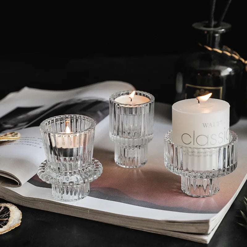 Creative Glass Candle Holder Table Candle Stand Transparent Glass