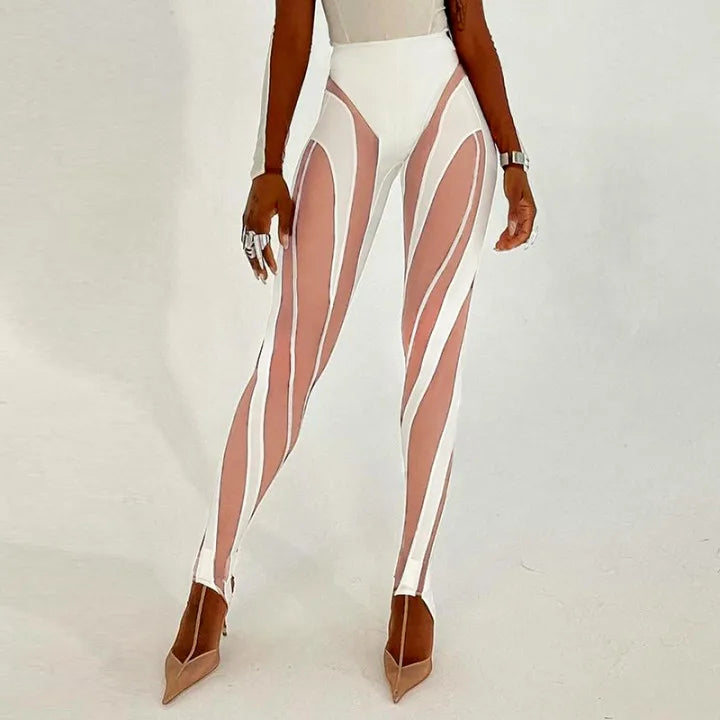 ANSZKTN New High Waist Tight-Fitting Printed Tights Contrast Pants Trousers