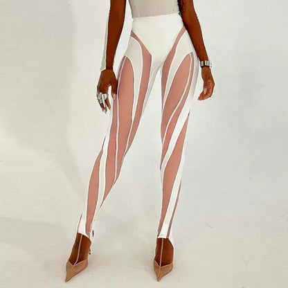 ANSZKTN New High Waist Tight-Fitting Printed Tights Contrast Pants Trousers