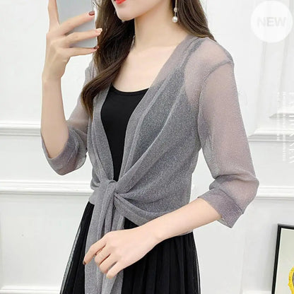 Stylish Jacket Cardigan  Half Sleeve Front Lace-Up Summer Coat