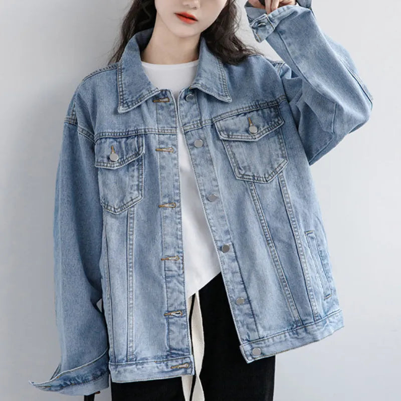 Vintage Women Jacket 2023 Autumn Winter Oversize Denim Jackets Blue Jeans