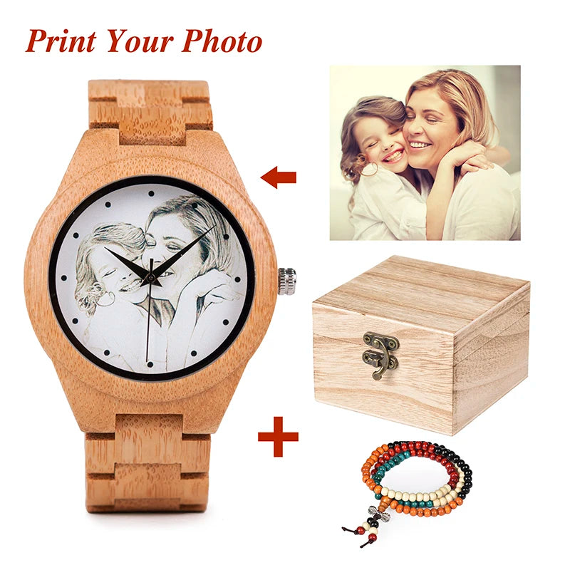 Personality Creative Design Customers Photos UV Printing Customize Wooden Watch