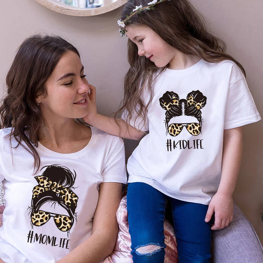 Tshirt Mother Kids Mother and Daughter Leopard Print Matching Outfits