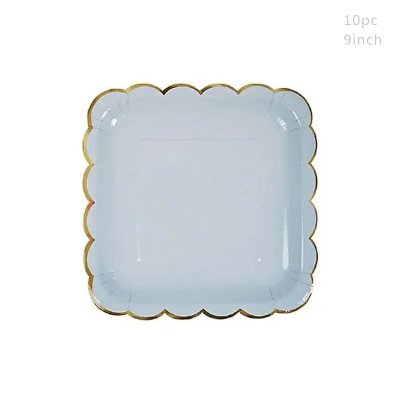 Disposable Tableware Paper Plate Lace Cups Hot Stamping Lace Paper Plates