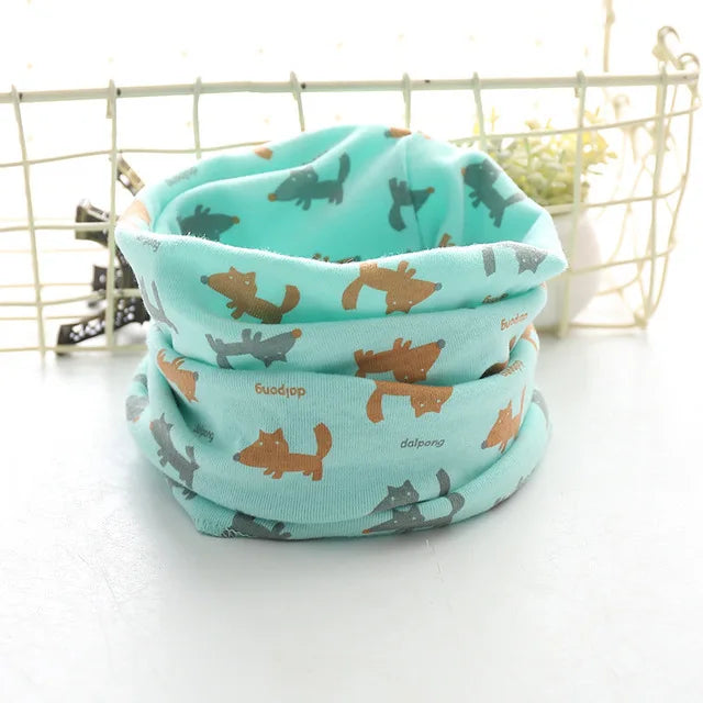 Korean Cotton Children's Scarf LIC Printed Cartoon Plaid Ring