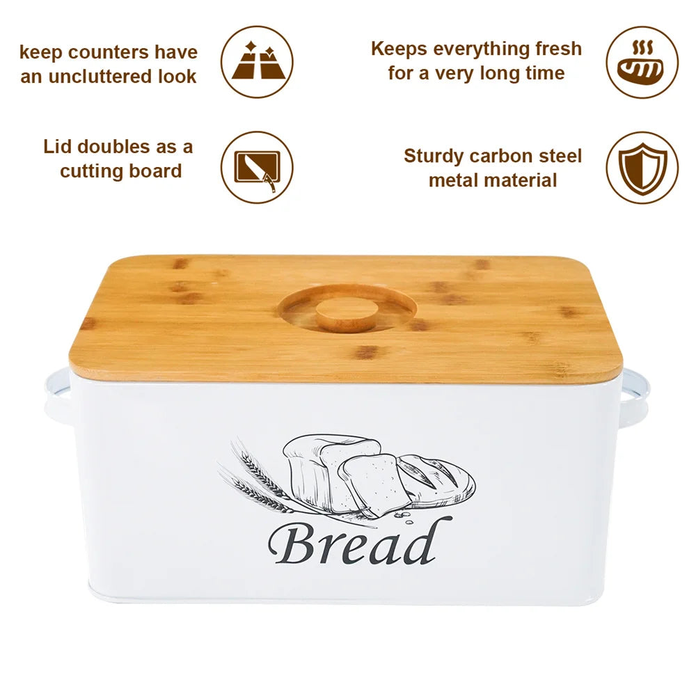 SENSEMAKE-Portable Style Metal Bread Bin Box, Food Storage Containers