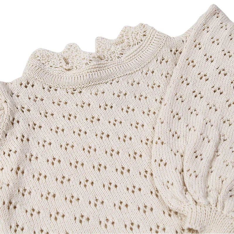 HoneyCherry Spring and Autumn Girls Lace Hollow Knit Sweater Top Cloth