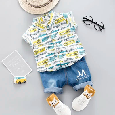 Toddler Boy Clothing Set Summer Fashion for Baby Car Print Boys Clothes Short