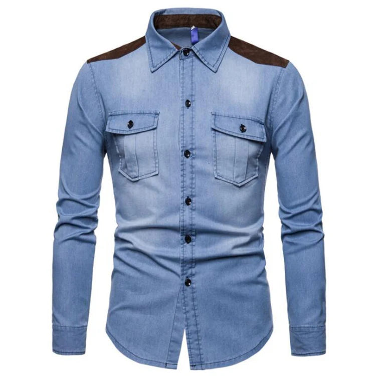 Denim Shirt Men Long Sleeve Men Casual Cotton Jeans Slim Shirt