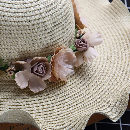 2021 Girls Summer New Hats New Straw Baby Sun Hat With Flowers