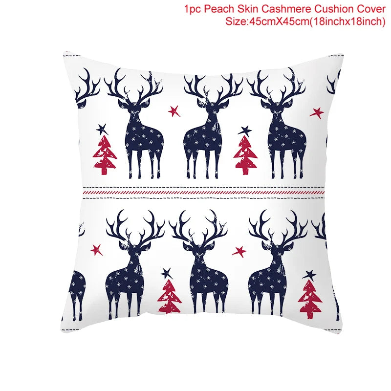 Merry Christma Decorations for Home Reindeer Santa Claus Tree Cushion Cover