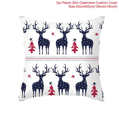 Merry Christma Decorations for Home Reindeer Santa Claus Tree Cushion Cover