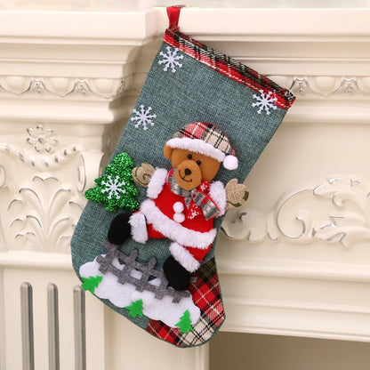 New Large Linen Christmas Socks Hanging Christmas Decorations and Gift Bag