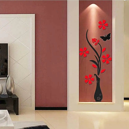 Multi-Piece Flower Vase 3D Acrylic Decoration Wall Sticker DIY Art Wall Poster