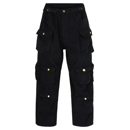 Solid Color Multi-Pocket Cargo Pants Jean Trousers for Men Tapered Mens Designer