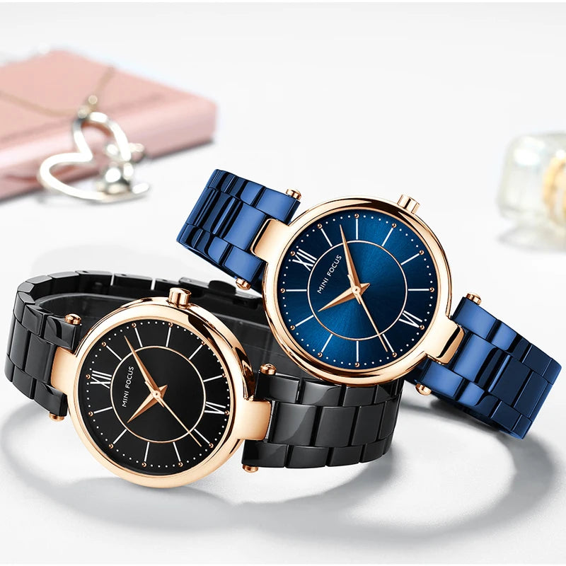 MINI FOCUS Women Watches Waterproof Blue Stainless Steel Brand Luxury Fashion