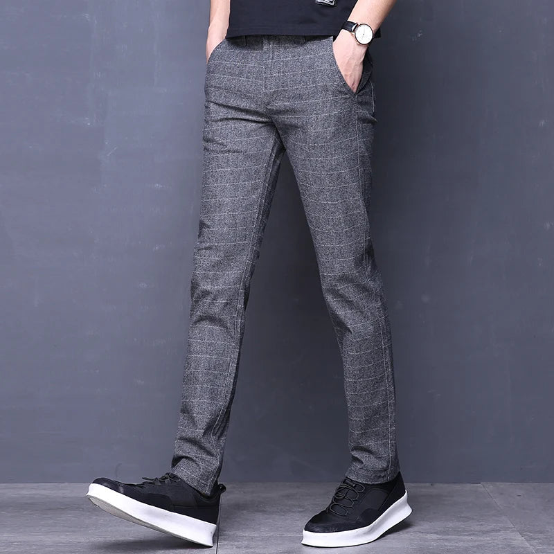 Fashion Casual Classic Checkered Mens Dress Pants Formal Business Slacks