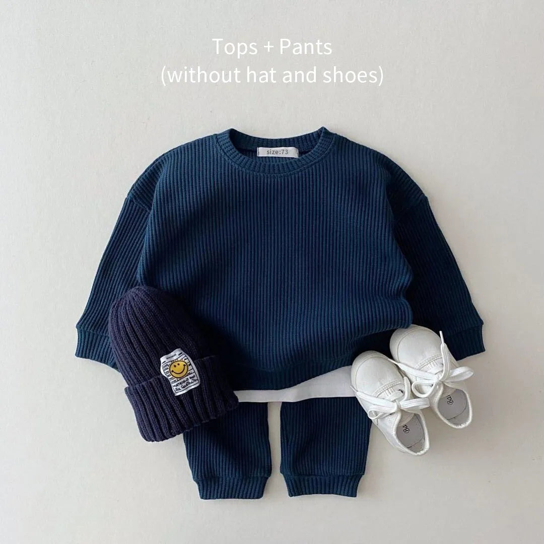 Korean Baby Clothing Sets Waffle Cotton Kids Boys Girls Clothes Spring Autumn