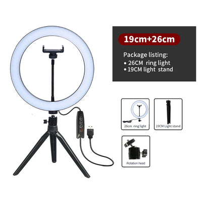 10" LED Ring Light Photographic Selfie Ring Lighting With Stand