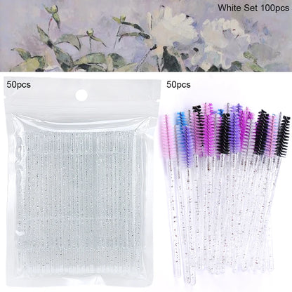 Eyelash Brushes 100pcs Eyebrow Tools Crystal Microbrush for Eyelashes Mascara