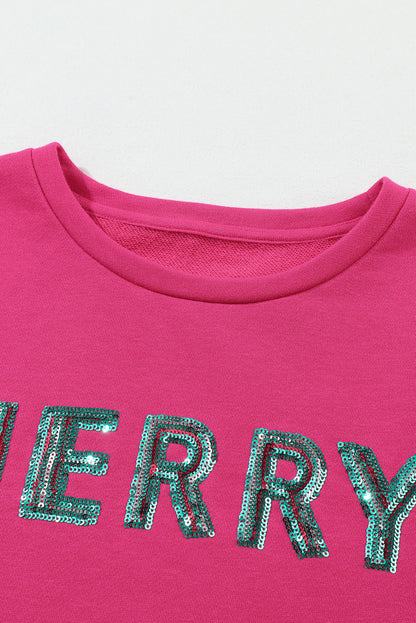 MERRY Christmas Tree Sequin Patchwork Sweatshirt