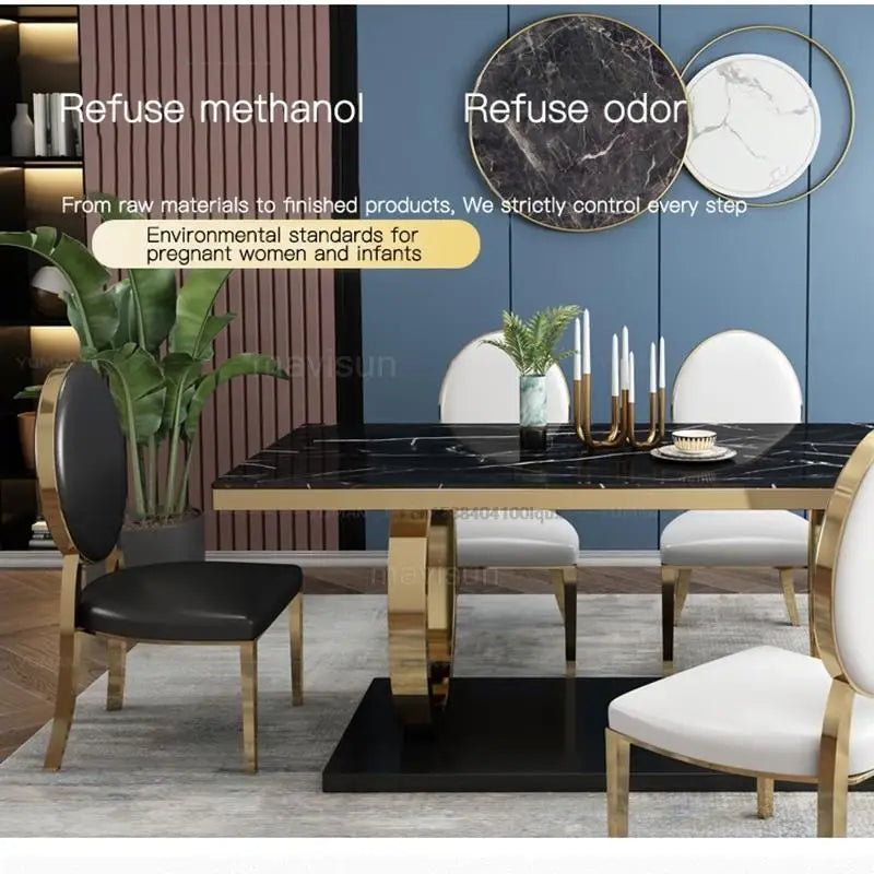 Home Furniture Marble Tabletop Dining Table and Chairs Sets Rectangle Table