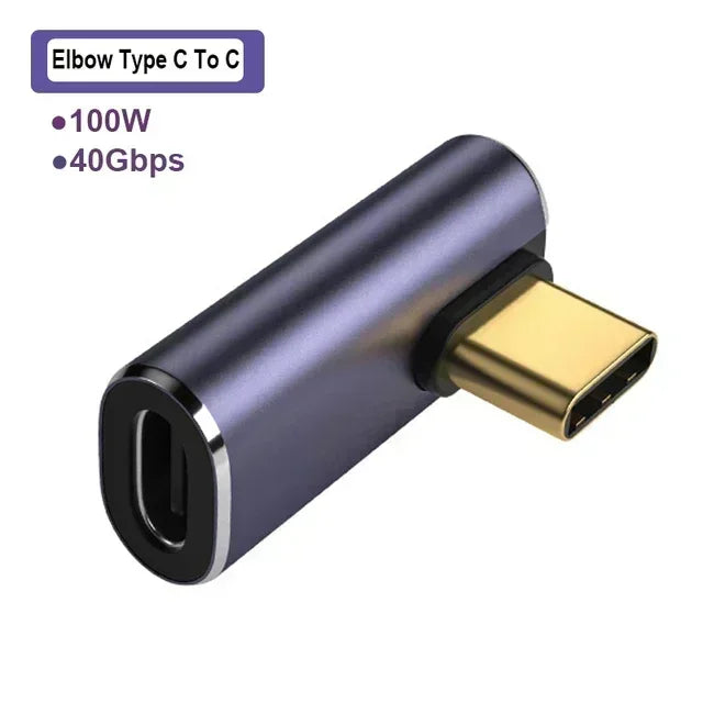 USB4.0 40Gbps Adapter USB C Male to Female 90 Degree 100W Fast Charging