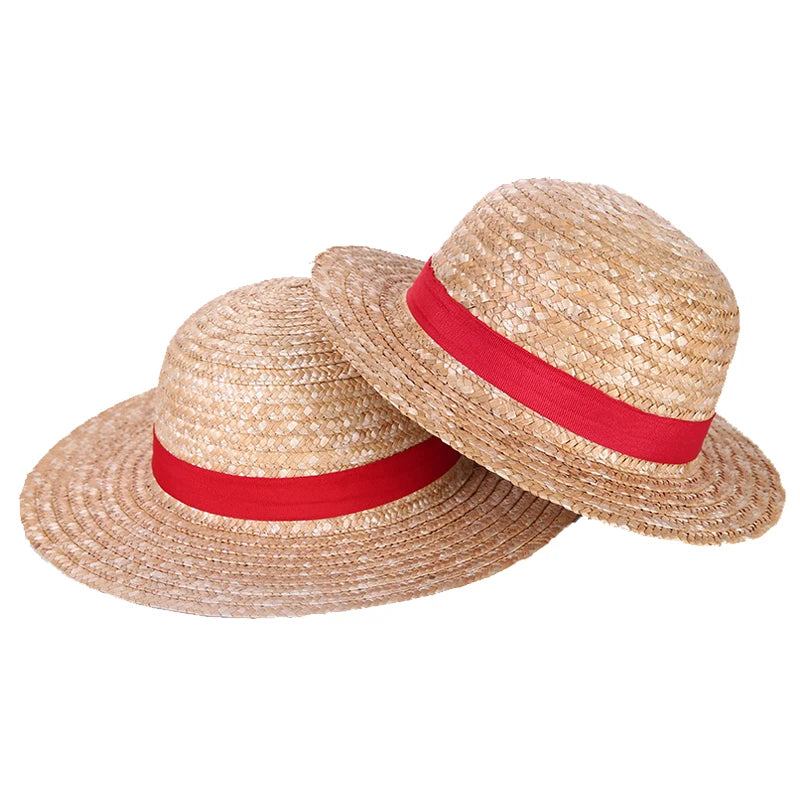 Boy Girl One Piece Cap Straw Hat Neck String Luffy Flat Hats