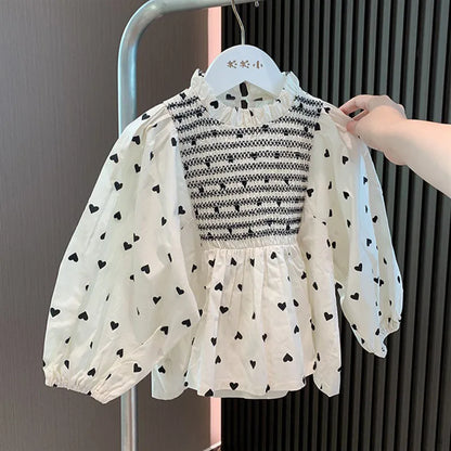 2-8t Toddler Kid Baby Girls Clothes Heart Print Girls Shirt Elegant Loose Top