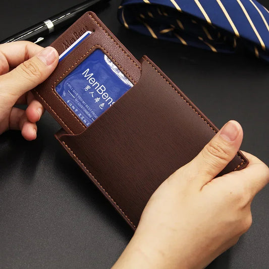 New Men's Short Wallet Multifunction Fashion Iron Credit Card Holders Pu Money