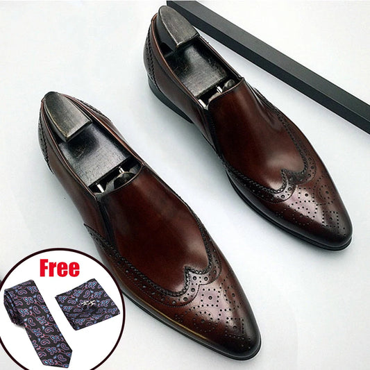 Genuine Leather Men Brogue Business Wedding Banquet Shoes Casual Flat Shoes