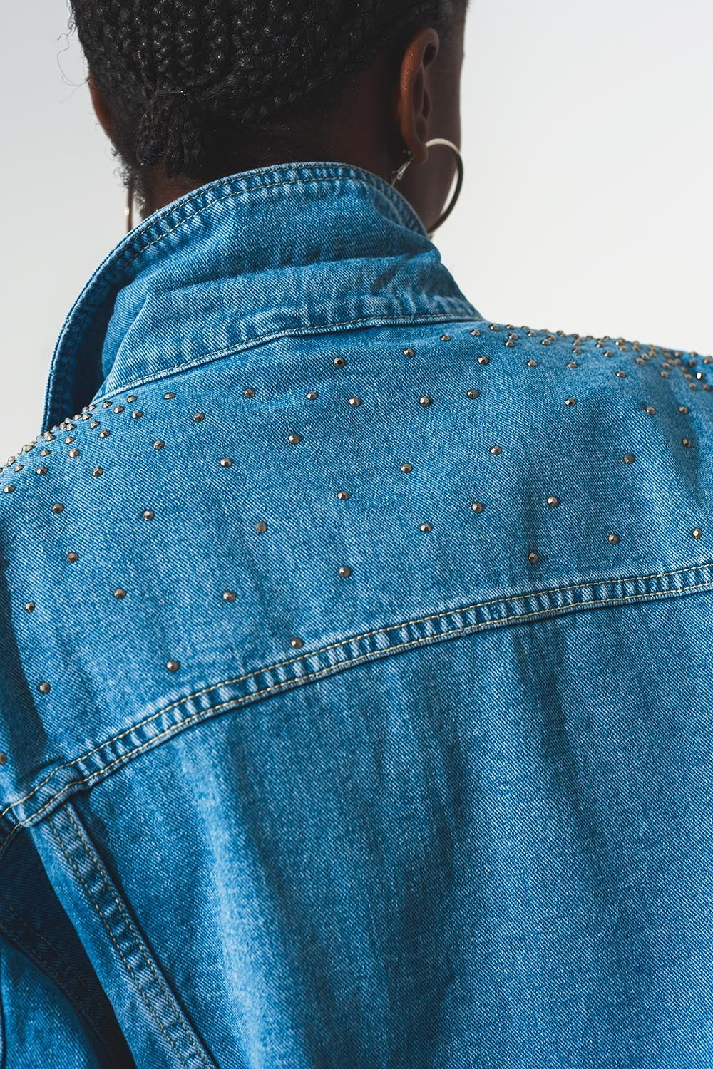 Studded Denim Jacket in Blue