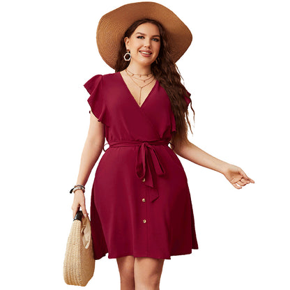 Plus Size Womens Dresses Summer Chiffon Deep v Sexy Red Mini Short Dress Urban