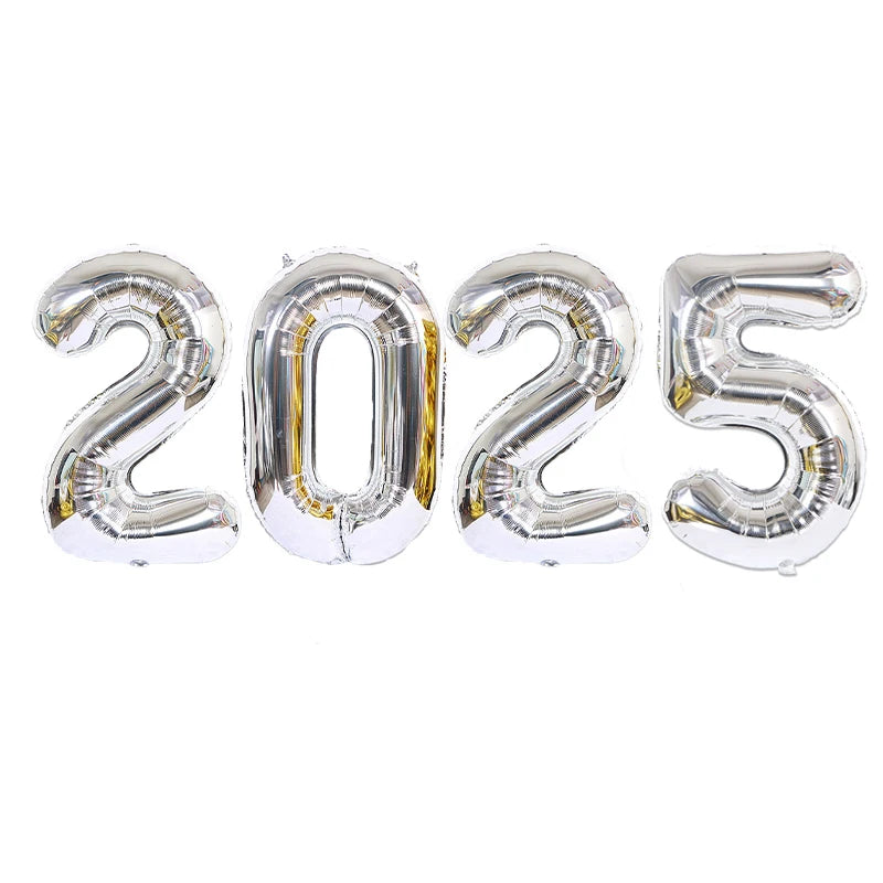 2025 Happy New Year Balloons Banner Rose Gold Number Letter Aluminum Foil