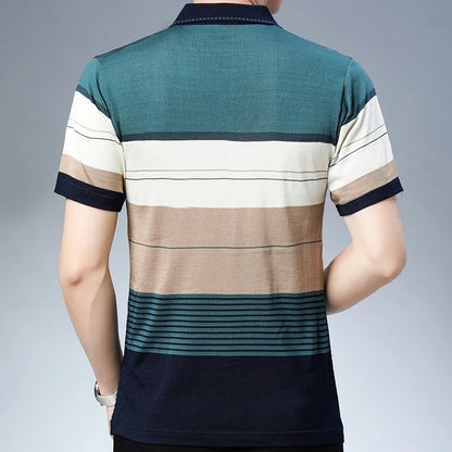 Summer Short Sleeve Polo Tee Shirt Men Casual Pocket Striped Men's Clothing