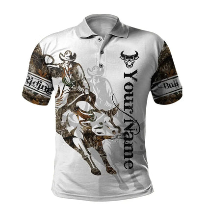 Personalized Name Bull Riding 3D All Over Printed Mens Polo Shirt