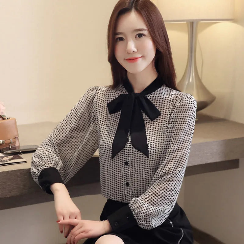 Womens Tops and Blouses Long Sleeve Women Shirts Fashion Bow Collor Office