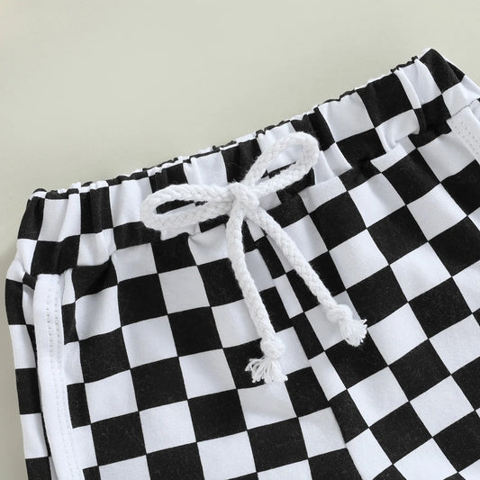 Summer Kid Baby Girls Boys Shorts Checkerboard Print Elastic Waist Short