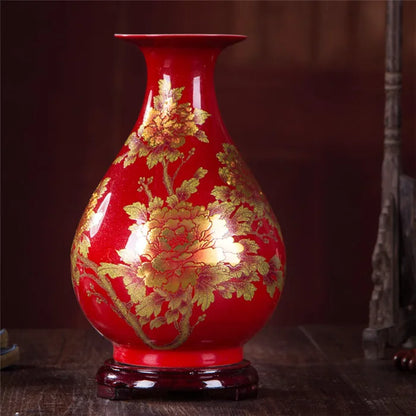 New Chinese Style Vase Jingdezhen Yellow Crystal Glaze Flower Vase Home Decor