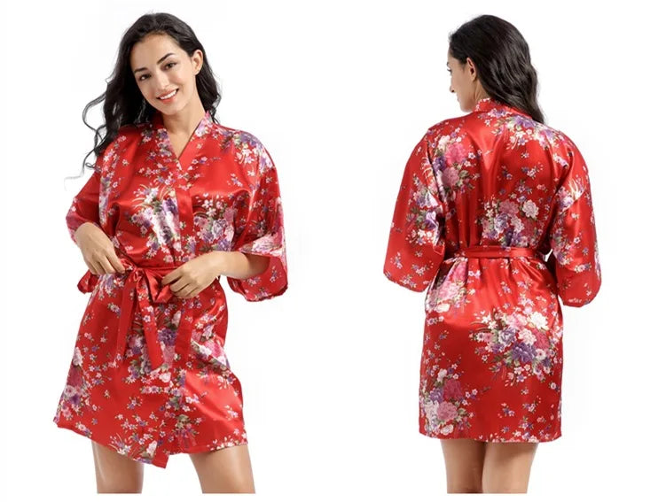 Women Floral Satin Robe Bridal Dressing Gown Wedding