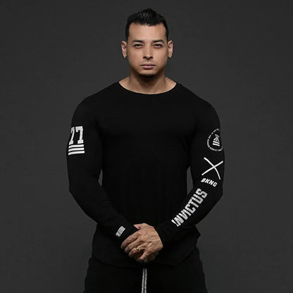 Men Skinny Long Sleeve Shirt Spring Casual Fashion Print T-Shirt Gym