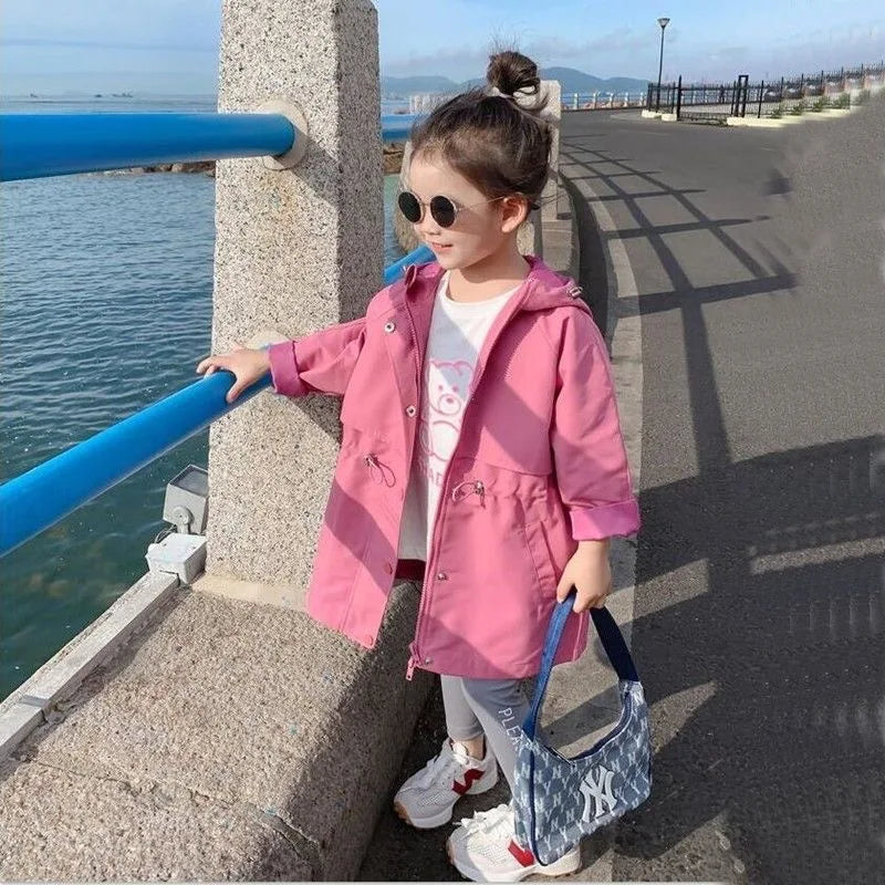 2024 Hot Selling Spring Autumn Girls Coat Long Style Waist Retractable Hoodies